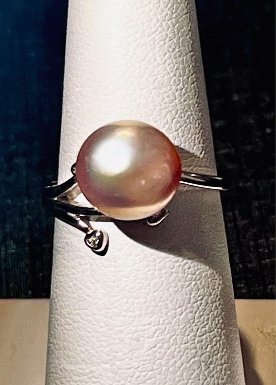 Genuine pearl and diamond accent ring in sterling silver